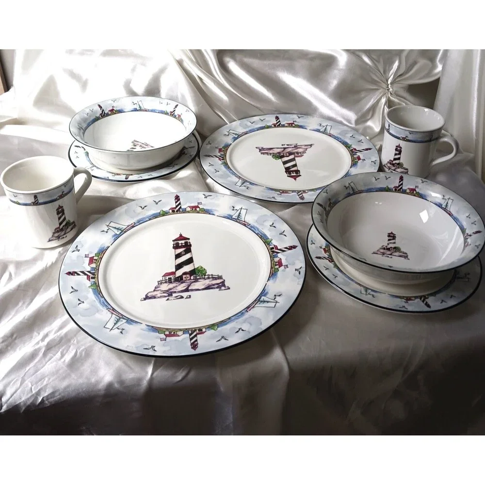 TOTALLY TODAY COASTAL LIGHTHOUSE DINNER SET FOR 2 (8 PIECES)